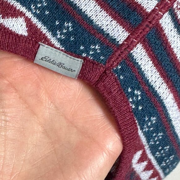 Eddie Bauer Engage Fair‎ Isle Burgundy Purple Quarter Zip Pullover Sweater Large - Picture 7 of 15